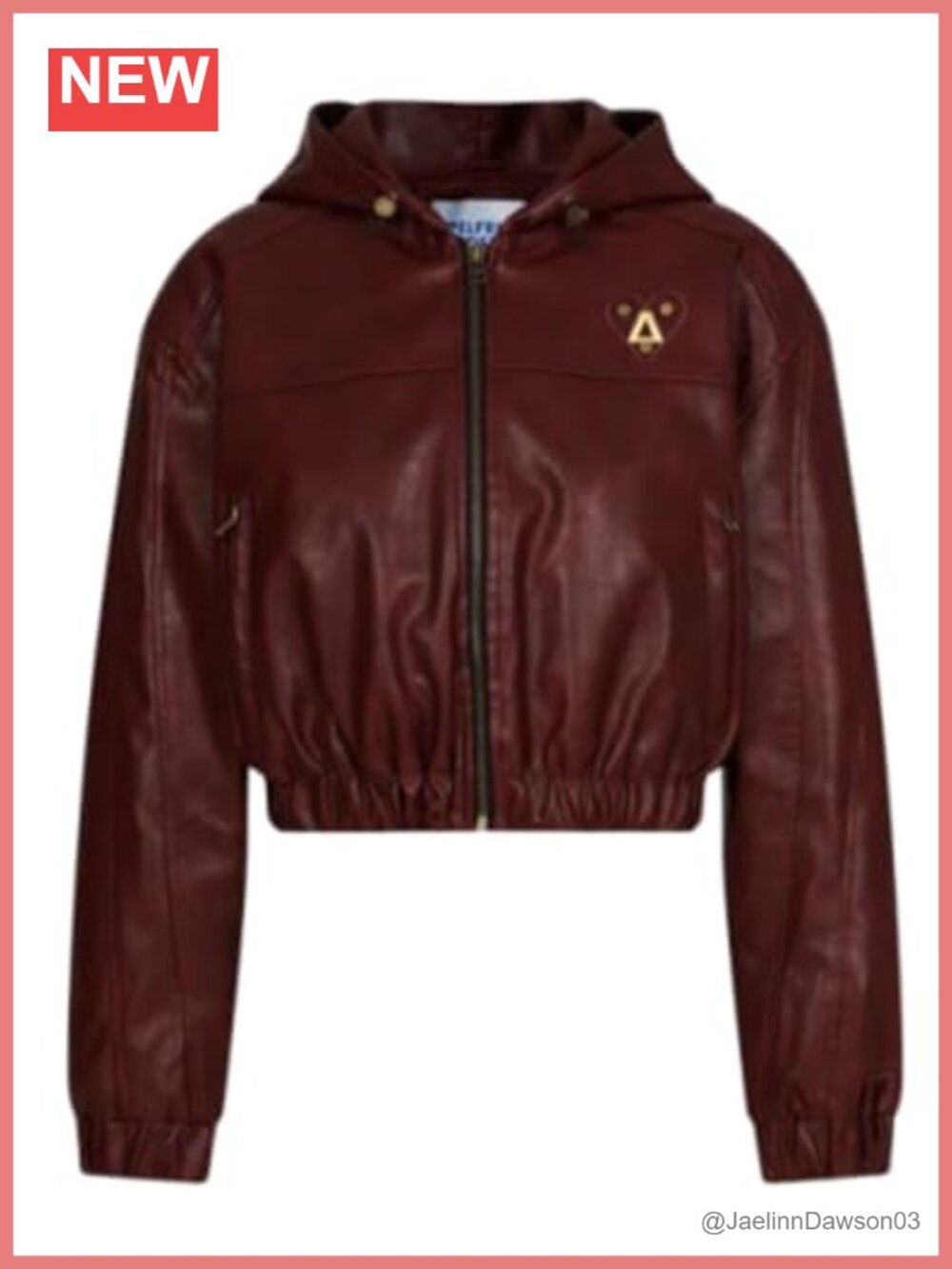 Faux Leather Cropped Hooded Jacket Embroidered Moto Y2K